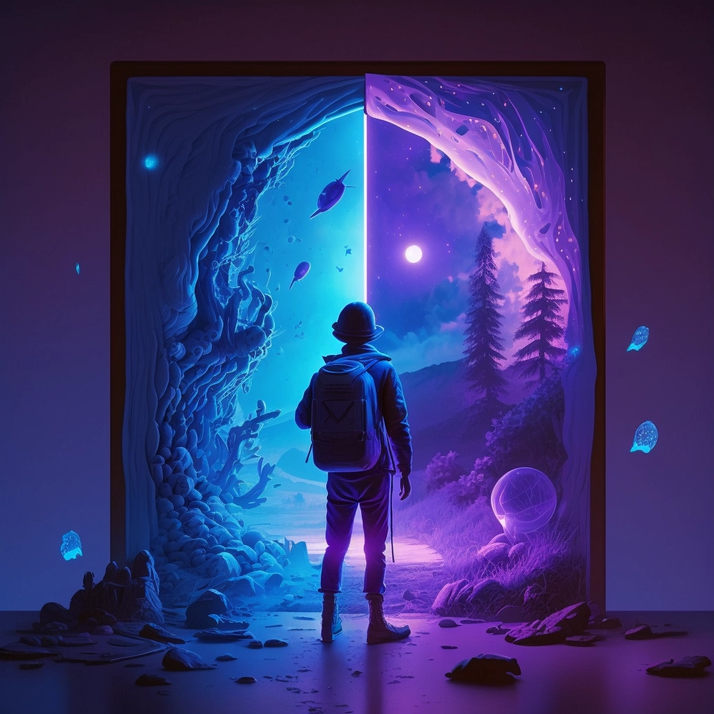 person standing in front of of door to two different realities